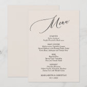 Elégant menu Mariage minimaliste de sable (Devant / Derrière)