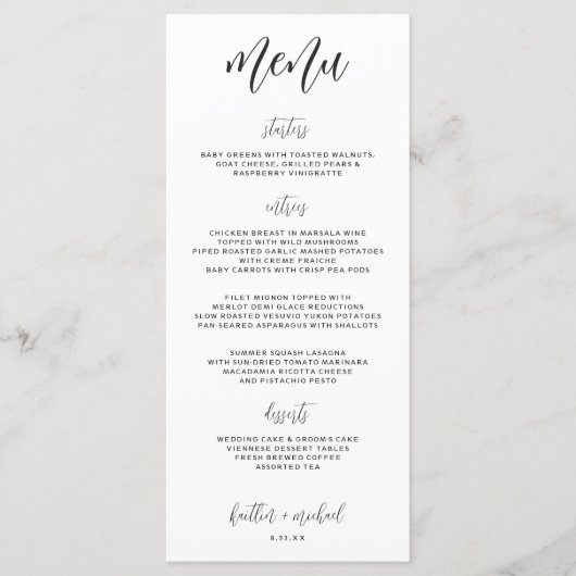 Élégant menu Mariage moderne et amusant | 4 x 9 |  (Devant)