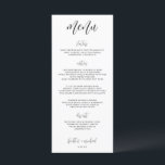 Élégant menu Mariage moderne et amusant | 4 x 9 |<br><div class="desc">Ce menu mariage est élégant,  amusant et simple. Il est parfait pour presque n'importe quel thème mariage. Il présente le menu de mots dans une calligraphie moderne.</div>