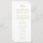 Élégant menu Mariage Monogramme Blanc et Or (Devant / Derrière)