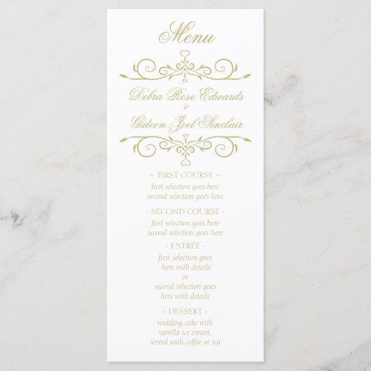 Élégant menu Mariage Monogramme Blanc et Or (Devant)