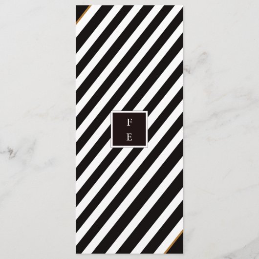 Élégant menu Mariage noir blanc & or en bande (Dos)