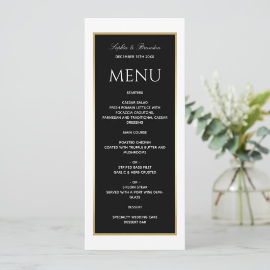 Elégant menu Mariage noir et blanc (Debout devant)