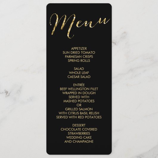 Élégant Menu Mariage Noir Et Or Rond (Devant)