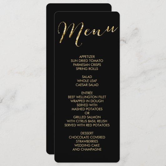 Élégant Menu Mariage Noir Et Or Rond (Devant / Derrière)