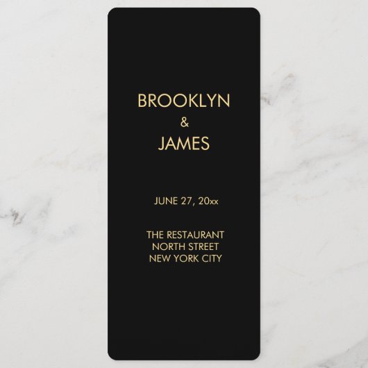 Élégant Menu Mariage Noir Et Or Rond (Dos)