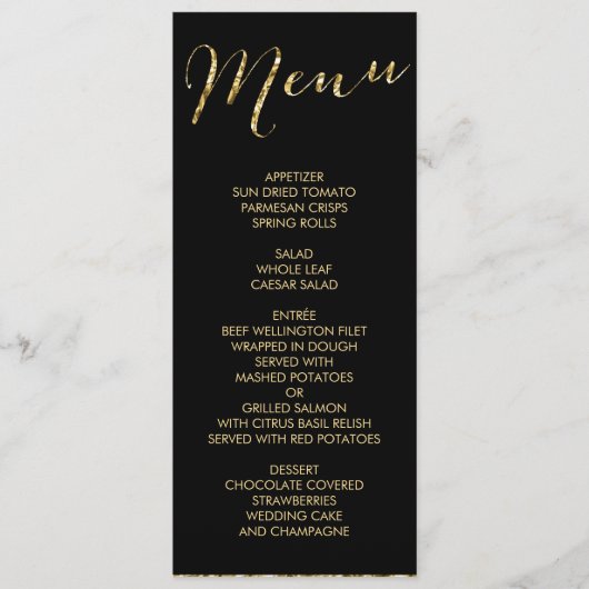 Élégant Menu Mariage noir Gold Foil (Devant)