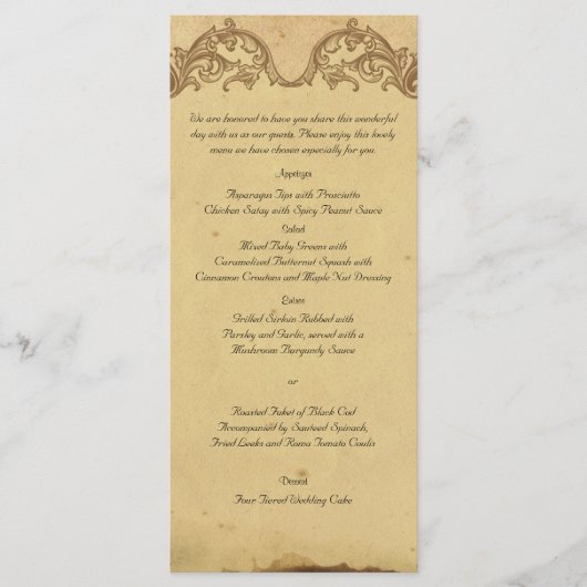 Élégant menu Mariage Peacock Vintage (Devant)