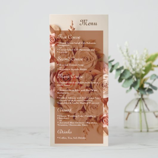 Elégant menu Mariage plat avec fleurs 3D (Debout devant)