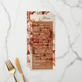 Elégant menu Mariage plat avec fleurs 3D