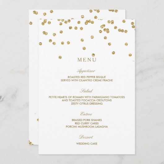 Elégant menu Mariage Pois blanc et or (Devant / Derrière)