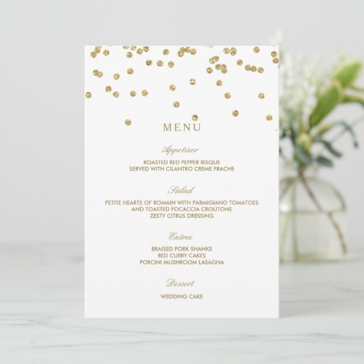 Elégant menu Mariage Pois blanc et or (Debout devant)