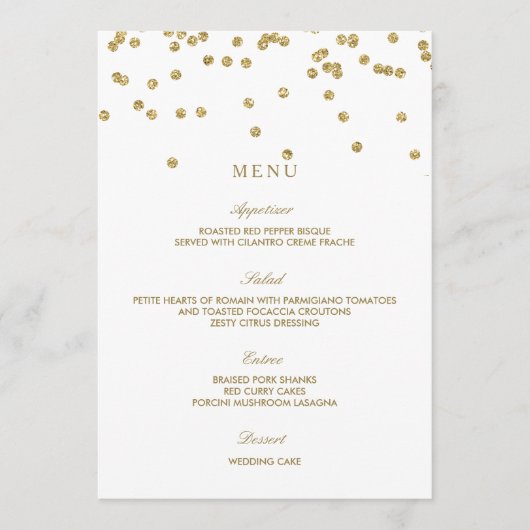 Elégant menu Mariage Pois blanc et or (Devant)