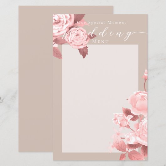 Élégant Menu Mariage Rose chic (Devant / Derrière)