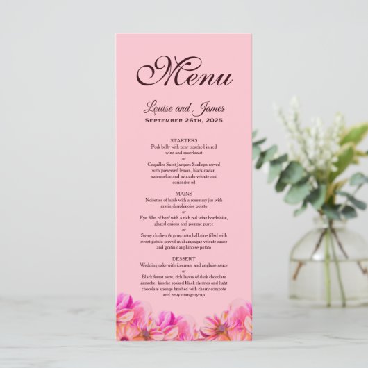 Elégant menu Mariage rose et jaune (Debout devant)