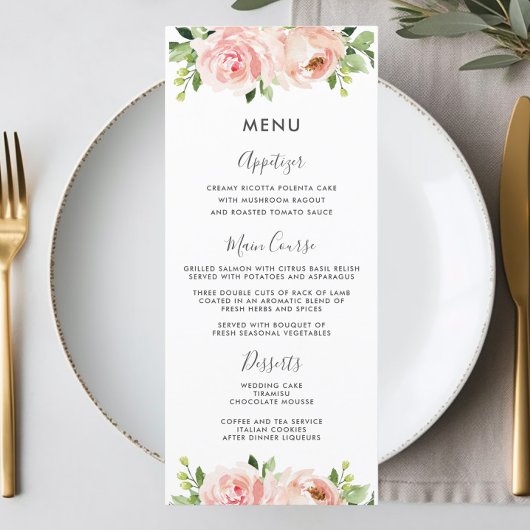 Élégant menu Mariage rose pâle
