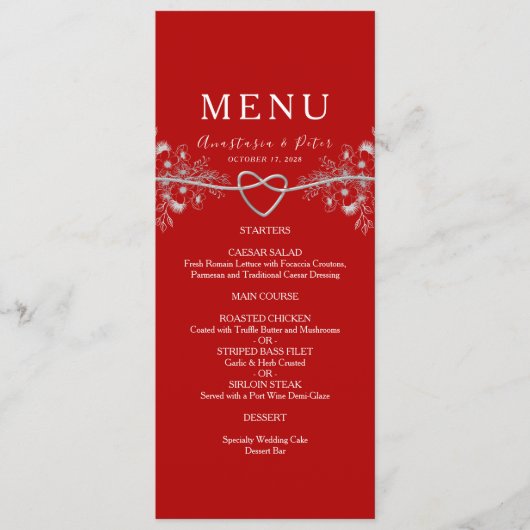 Élégant menu Mariage rouge (Devant)