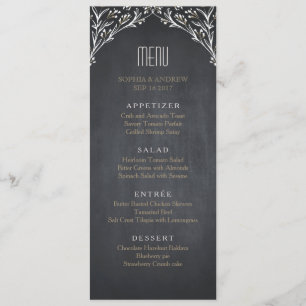 Élégant menu mariage rustique en damier à fleurs