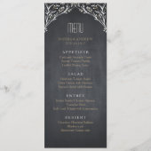 Élégant menu mariage rustique en damier à fleurs (Devant)