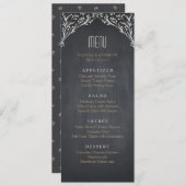 Élégant menu mariage rustique en damier à fleurs (Devant / Derrière)