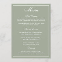 Élégant menu Mariage Sage White Script