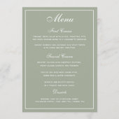 Élégant menu Mariage Sage White Script (Devant)