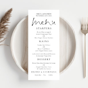 Élégant Menu Mariage Script Blanc