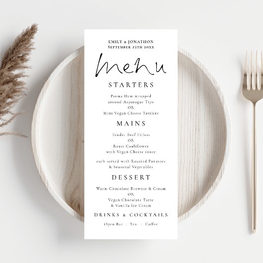 Élégant Menu Mariage Script Blanc