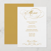 Elégant Menu Mariage Script - Or (Devant / Derrière)