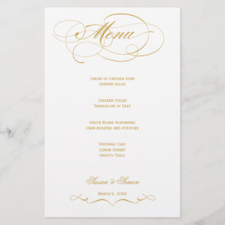 Elégant Menu Mariage Script - Or