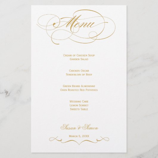 Elégant Menu Mariage Script - Or (Devant)