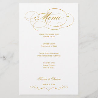 Elégant Menu Mariage Script - Or