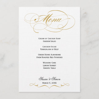 Elégant menu Mariage Script - Or & Noir