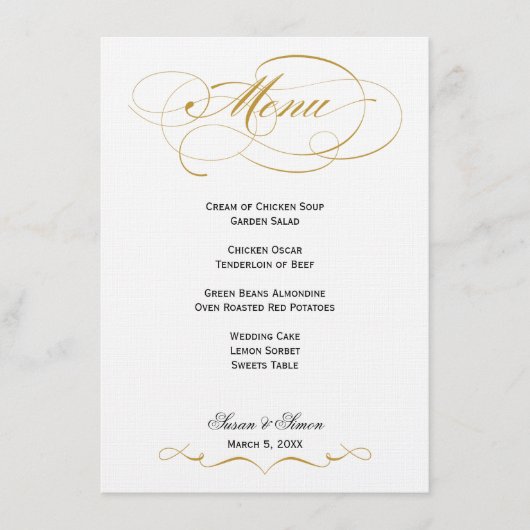 Elégant menu Mariage Script - Or & Noir (Devant)