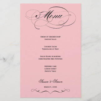 Élégant Menu Mariage Script - Rose Clair