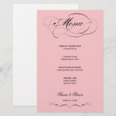 Élégant Menu Mariage Script - Rose Clair (Devant / Derrière)