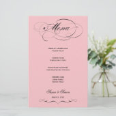 Élégant Menu Mariage Script - Rose Clair (Debout devant)