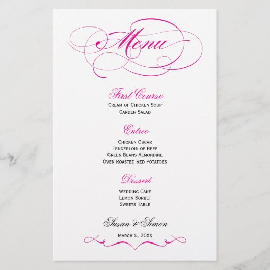 Élégant Menu Mariage Script - Rose clair (Devant)