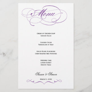 Élégant Menu Mariage Script - Violet