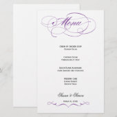 Élégant Menu Mariage Script - Violet (Devant / Derrière)