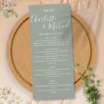 Élégant menu Mariage signature Sage Argent<br><div class="desc">Elégante carte de menu mariage à la sauge verte en argent avec des noms de style signature,  cette carte de menu moderne peut être personnalisée avec vos informations en lettrage blanc chic. Conçu par Thisisnotme©</div>