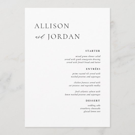Élégant menu Mariage simple dîner (Devant)