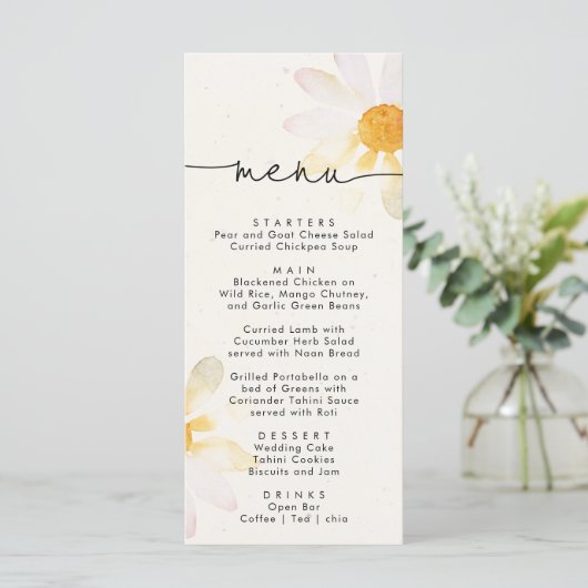 Elégant menu mariage simple fleur aquarelle (Debout devant)