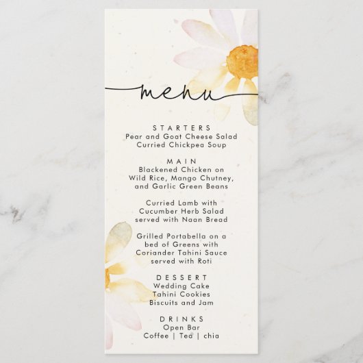 Elégant menu mariage simple fleur aquarelle (Devant)