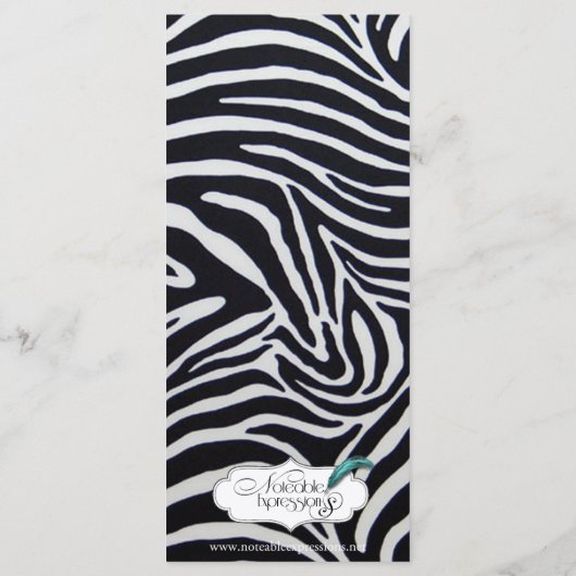 Élégant menu Mariage Zebra Stripe (Dos)