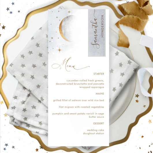 Elegant Menu met gastnaam, Celestial Moon Stars