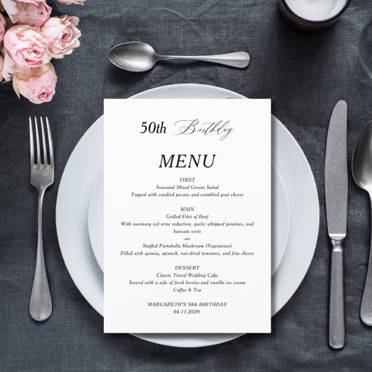 Élégant menu minimaliste 50e anniversaire