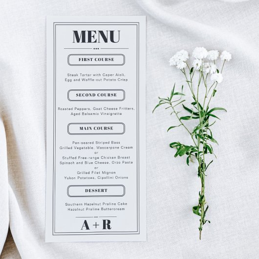 Élégant menu minimaliste chic Mariage