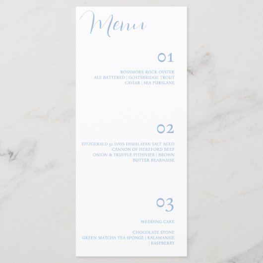 Élégant menu minimaliste Dusty Blue Mariage (Dos)