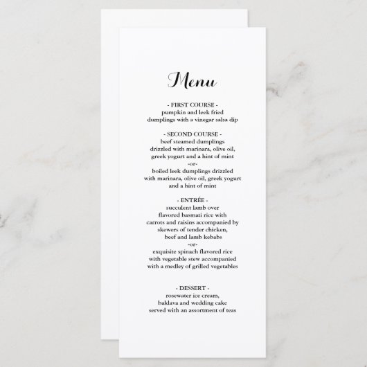 Élégant menu minimaliste Mariage (Devant / Derrière)